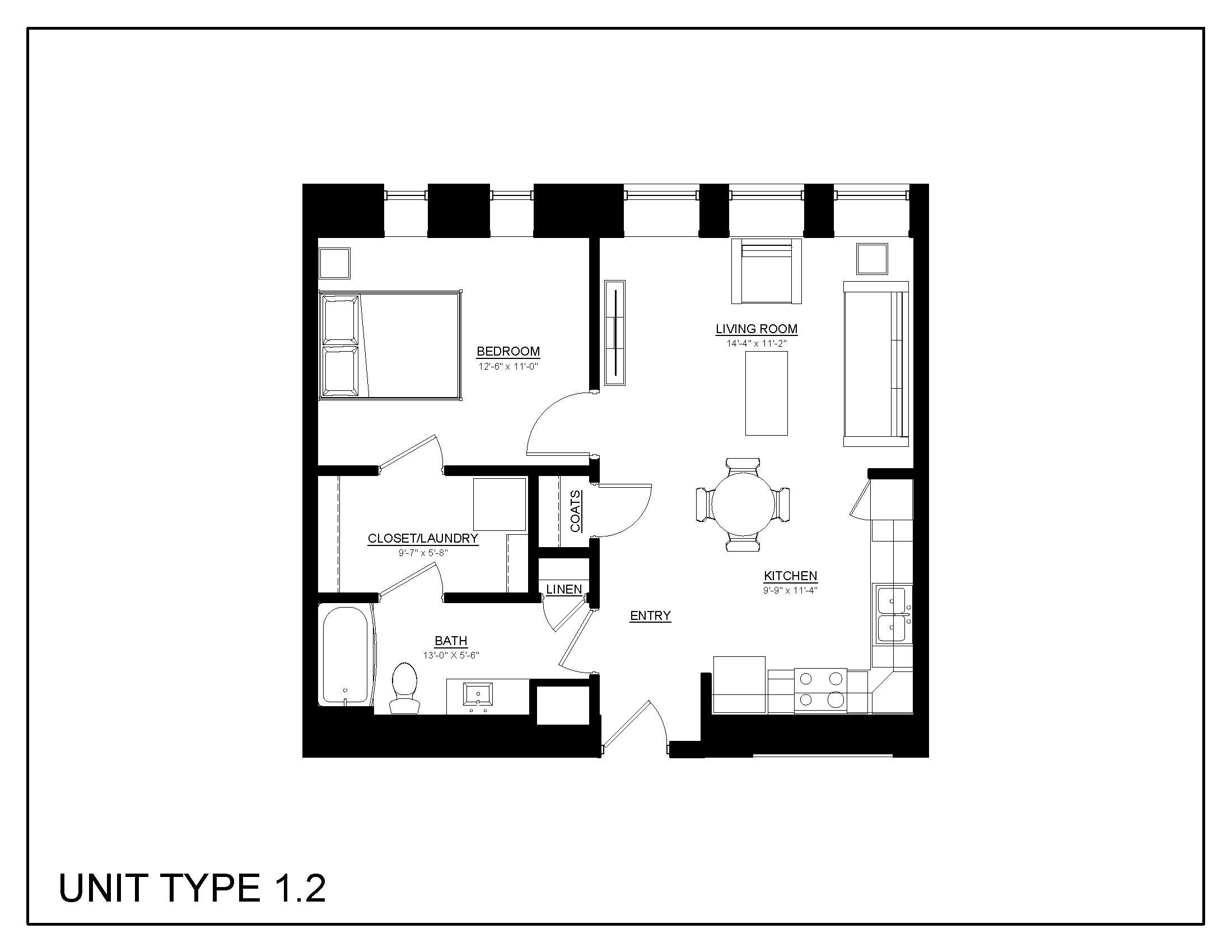 the floor plan of 1 bedroom